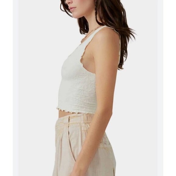 Free People Here For You Cami Fringe Patterned Cropped Tank Top Size Medium - Picture 2 of 7